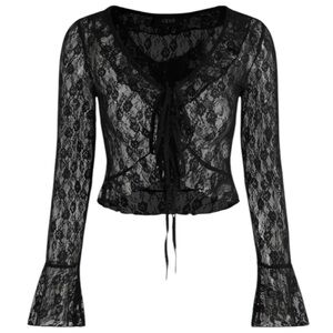 CIDER Lace Front Tie Floral Pattern Cropped Shrug Cardigan